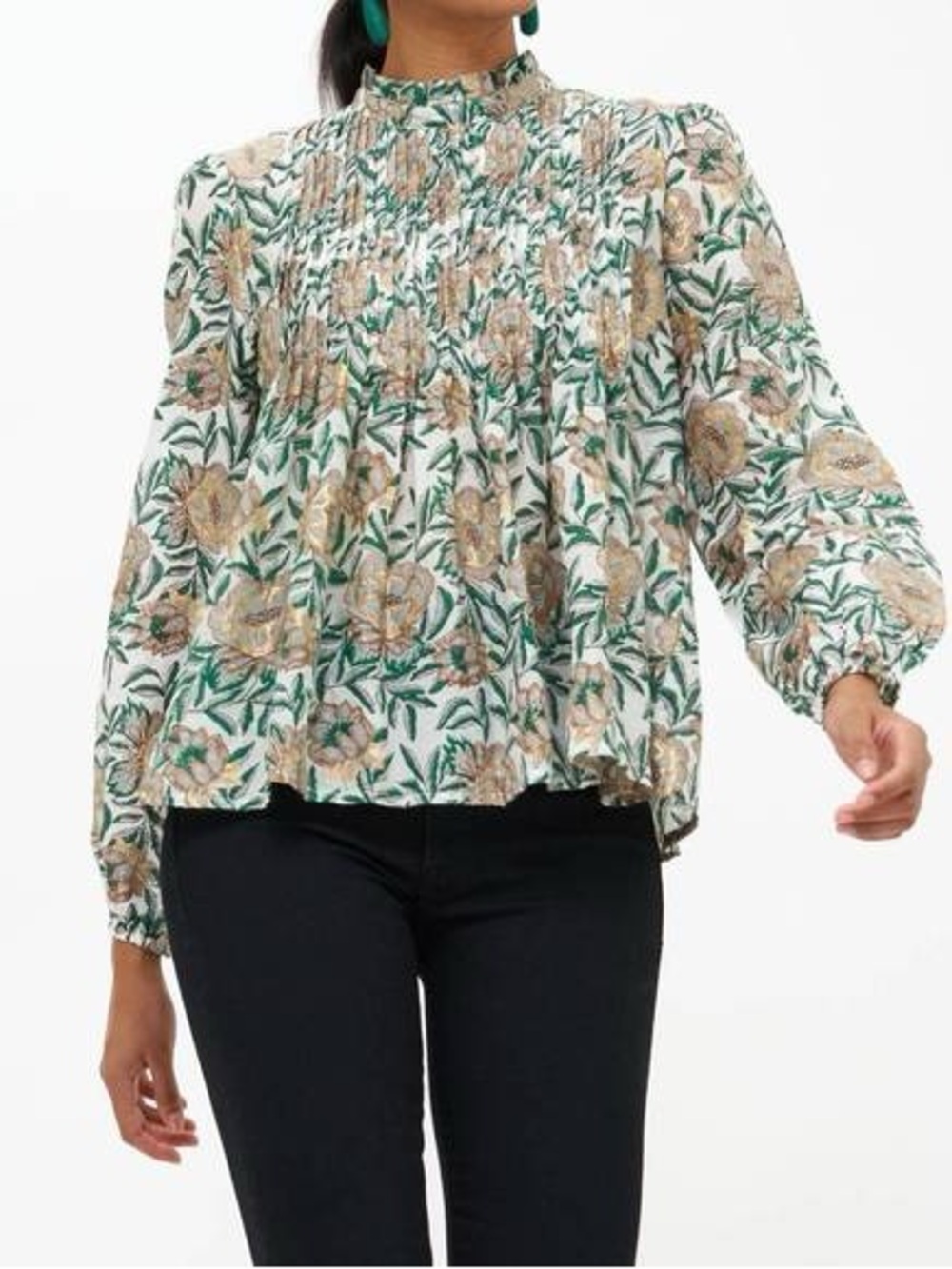 Oliphant Green Hedera Long Sleeve Pintuck Blouse - XS